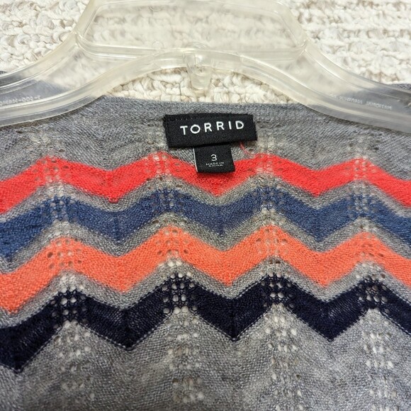 Torrid Women's Size 3 Pink Gray Jagged Stripe Open Front Rayon Blend Cardigan - Picture 3 of 4